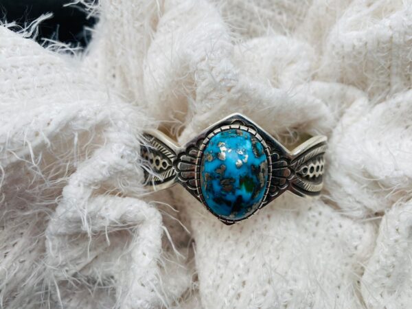 Navajo Terry Martinez Signed Sterling Silver Persian Turquoise Size 6.25-7 Cuff Bracelet/