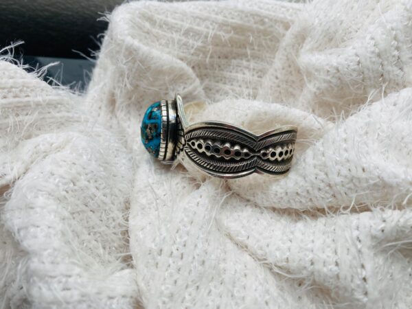 Navajo Terry Martinez Signed Sterling Silver Persian Turquoise Size 6.25-7 Cuff Bracelet/ - Image 3
