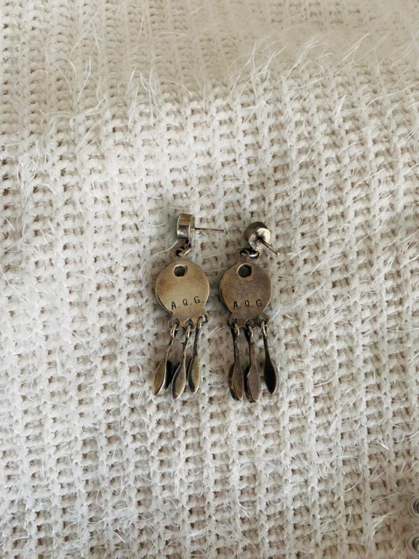 Zuni Annie Quam Gasper AQG Signed Sterling Silver Turquoise Spiderweb Post Earrings with Dangles/ - Image 3