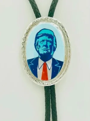 Native American Navajo Calvin Desson Signed USA President Donald Trump Sterling Silver Bolo Tie/