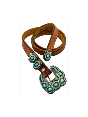 Vintage Spectacular Zuni Virgil & Lena Dishta Signed Sterling Silver & Turquoise Flush Inlay Belt/