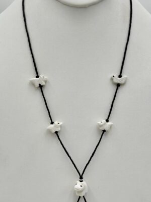 Zuni Leonardo Poblano White Marble Carved Zuni Bears & Bird Fetish Jade Necklace 66/