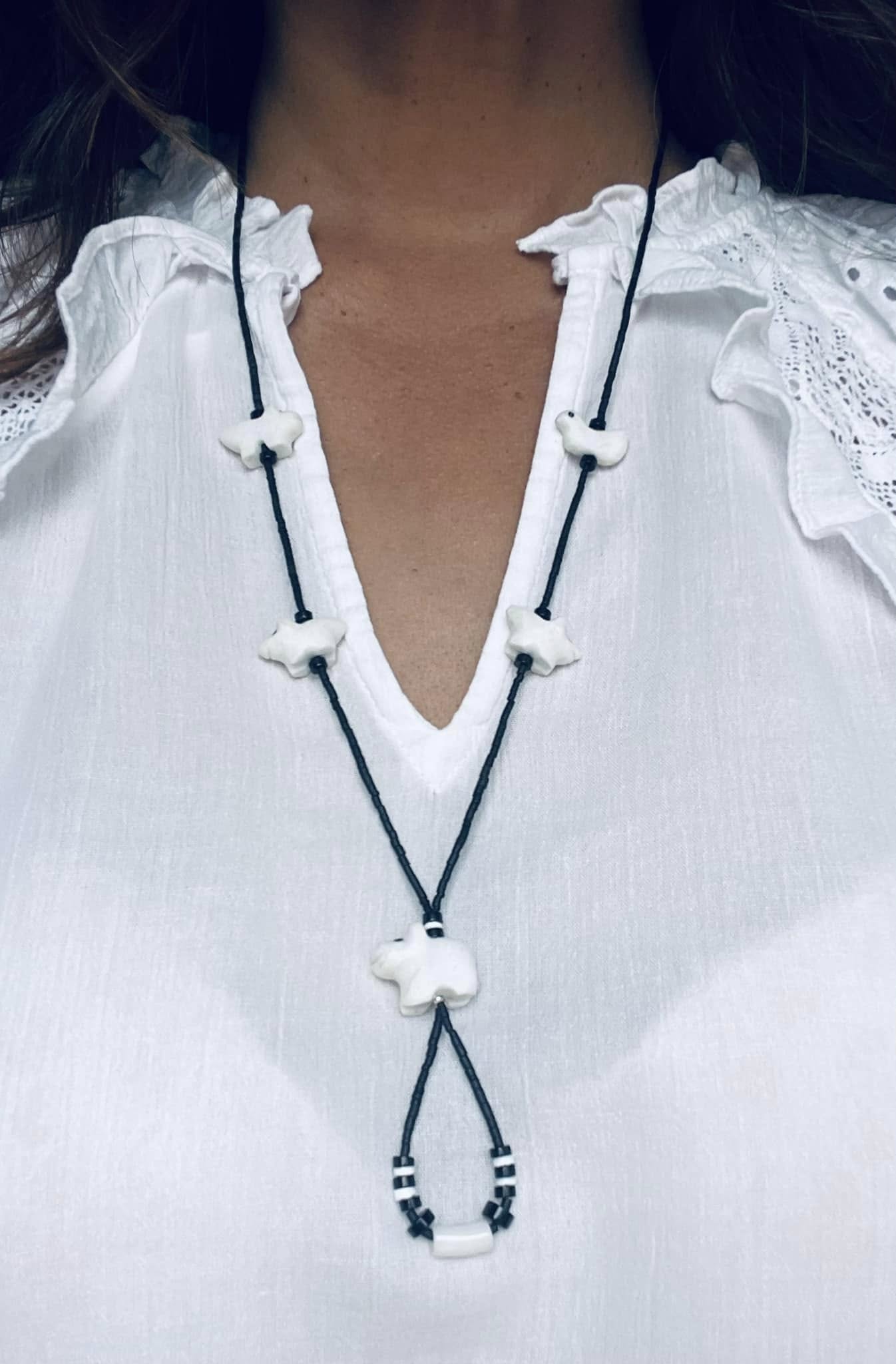 Zuni Leonardo Poblano White Marble Carved Zuni Bears & Bird Fetish Jade Necklace 66/ - Image 5