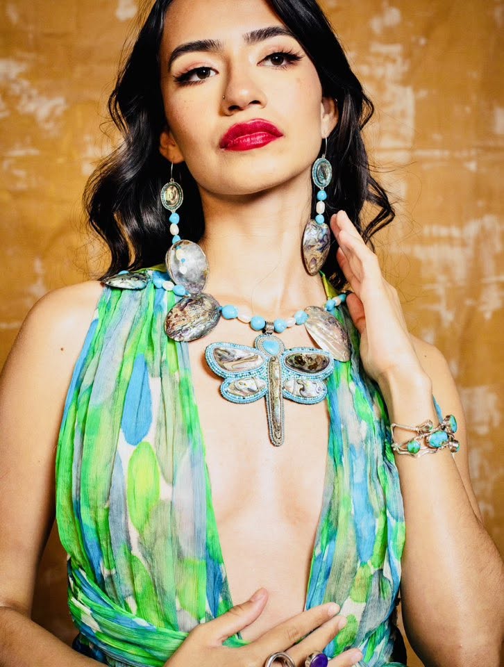 Zuni Jovanna Poblano Lapis Signed Beaded Pearl Turquoise & Abalone Dangle Hook Earrings 58/ - Image 3