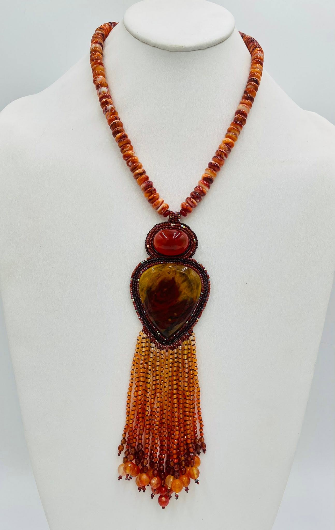 Zuni Jovanna Poblano Signed Beaded Moonstone & Sunstone Necklace 48/ - Image 2