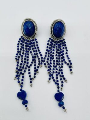 Zuni Jovanna Poblano Lapis Beaded Lazuli Heart Post Dangle Earrings 54/