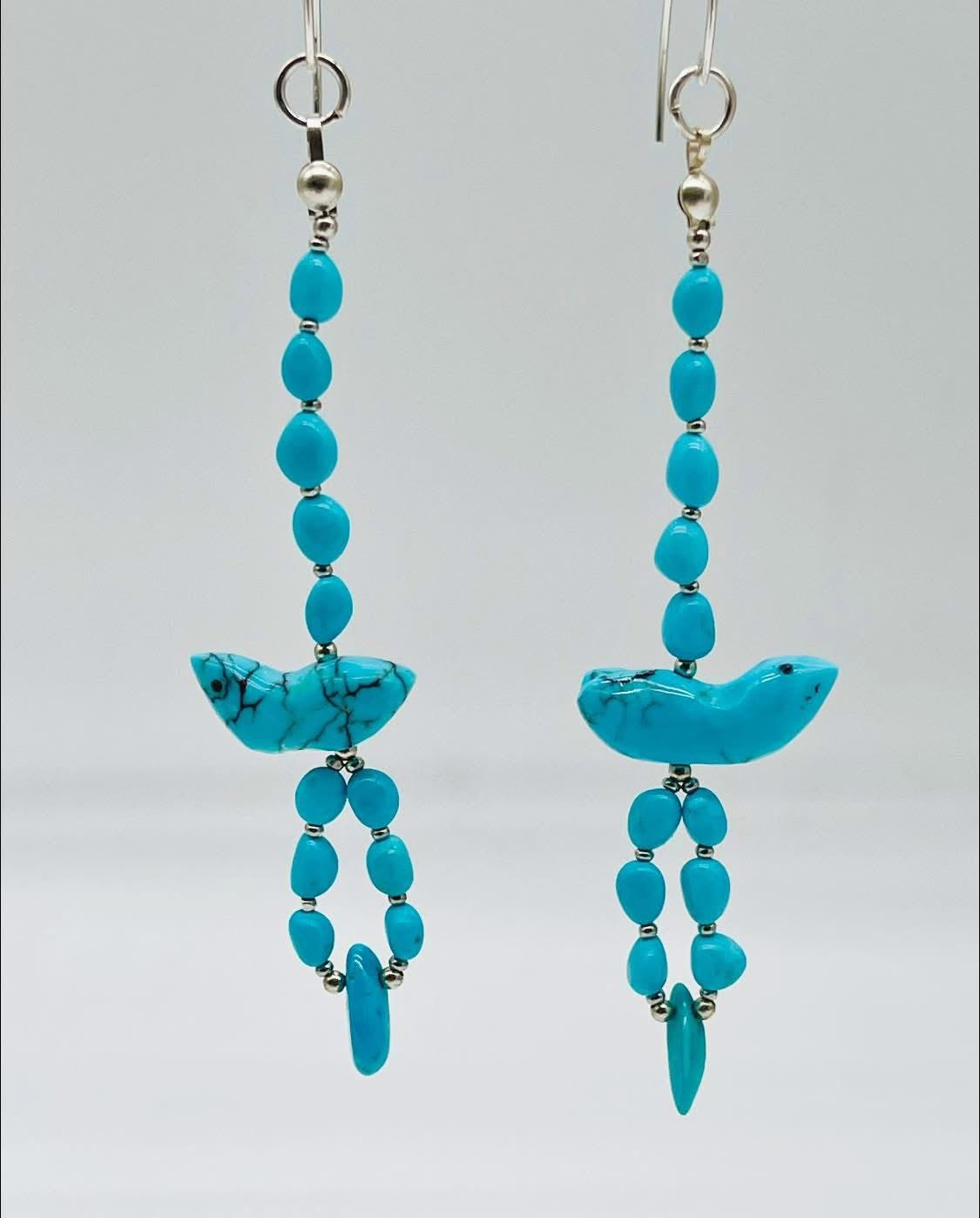Zuni Jovanna Poblano Signed Sleeping Beauty/Egyptian Turquoise Fetish Bird Hook Earrings 53/ - Image 3