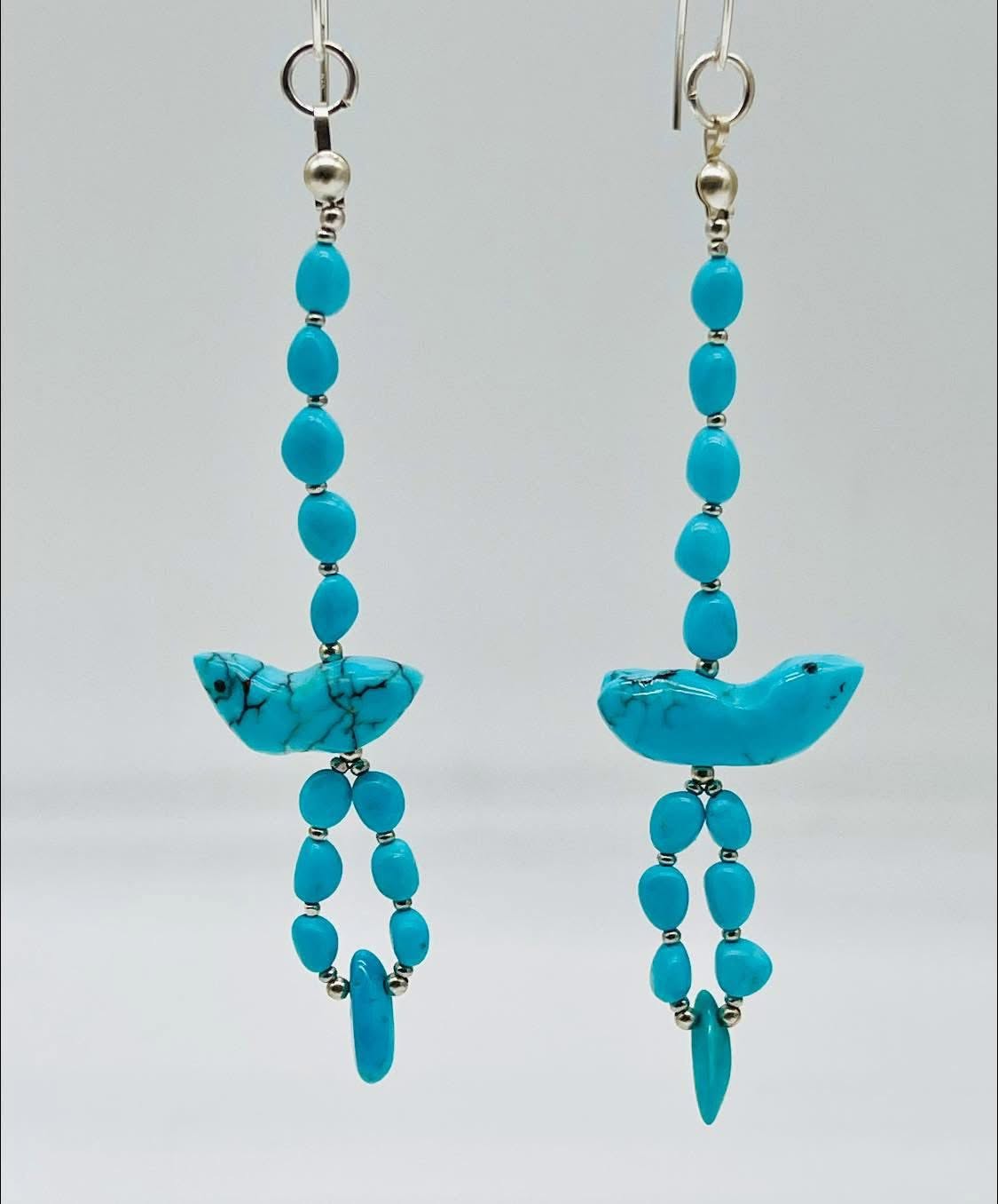 Zuni Jovanna Poblano Signed Sleeping Beauty/Egyptian Turquoise Fetish Bird Hook Earrings 53/ - Image 4