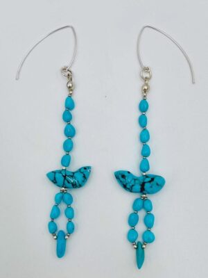 Zuni Jovanna Poblano Signed Sleeping Beauty/Egyptian Turquoise Fetish Bird Hook Earrings 53/
