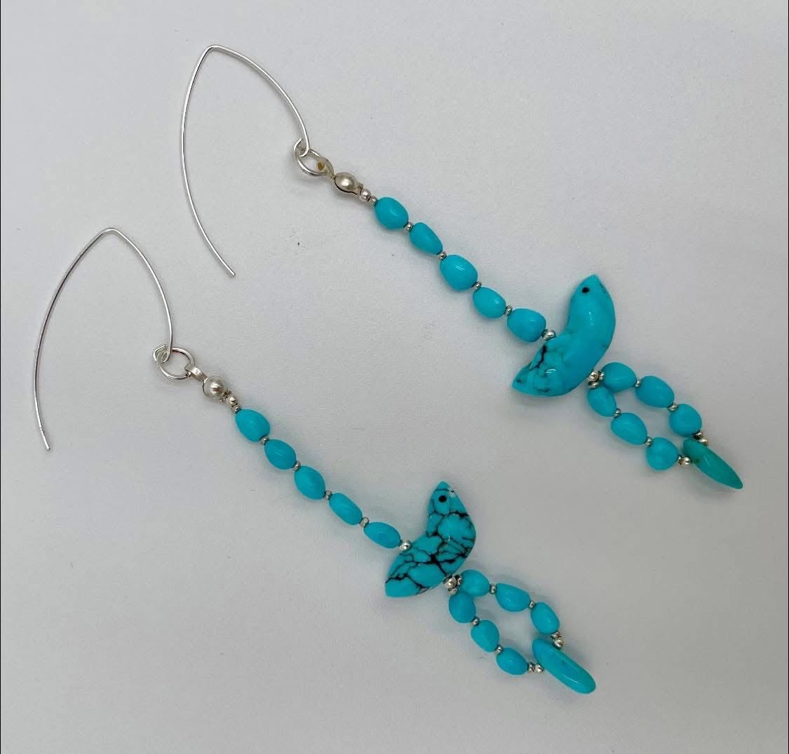 Zuni Jovanna Poblano Signed Sleeping Beauty/Egyptian Turquoise Fetish Bird Hook Earrings 53/ - Image 2
