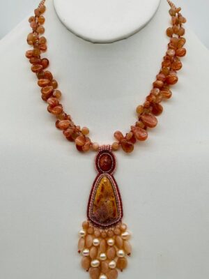Zuni Jovanna Poblano Signed Beaded Moonstone & Sunstone Necklace 48/
