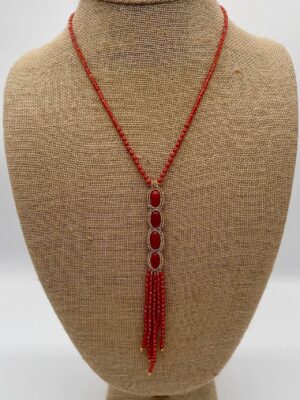 Zuni Jovanna Poblano Signed Beaded Italian Coral & Gold Beads Lariat Necklace 46/