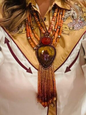 Zuni Jovanna Poblano Signed Beaded Bloodstone Jasper & Ombré Hesonite, Carnelian Necklace 45/