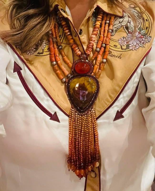 Zuni Jovanna Poblano Signed Beaded Bloodstone Jasper & Ombré Hesonite, Carnelian Necklace 45/