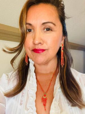 Zuni Jovanna Poblano Signed Gold Beaded Italian Coral Post Dangle Earrings 43/