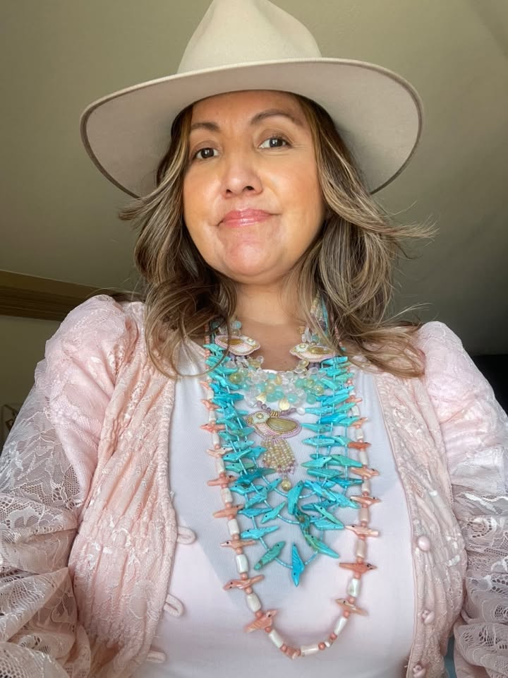 Zuni Jovanna Poblano Signed Citrine, Opal, Pink Rose Quartz, Chalcedony, Pink Tourmaline Beaded Bird Necklace 40/ - Image 4