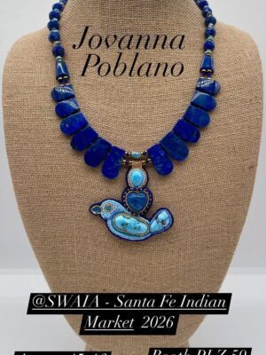Zuni Jovanna Poblano Signed Lapis Lazuli & Golden Hills Turquoise Beaded Bird Necklace 37/