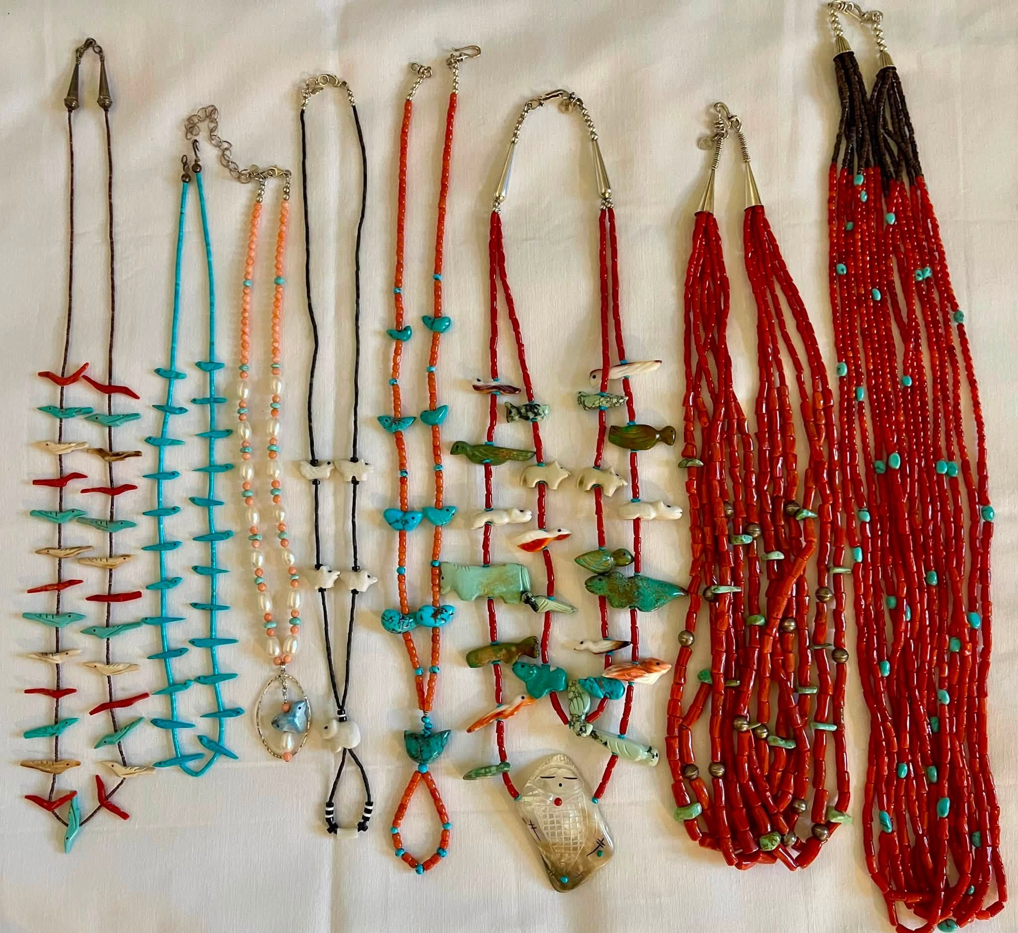 Zuni Jovanna Poblano Family Signed Carved Birds & Animals Turquoise Fetish Grandmother Necklace 68/ - Image 3