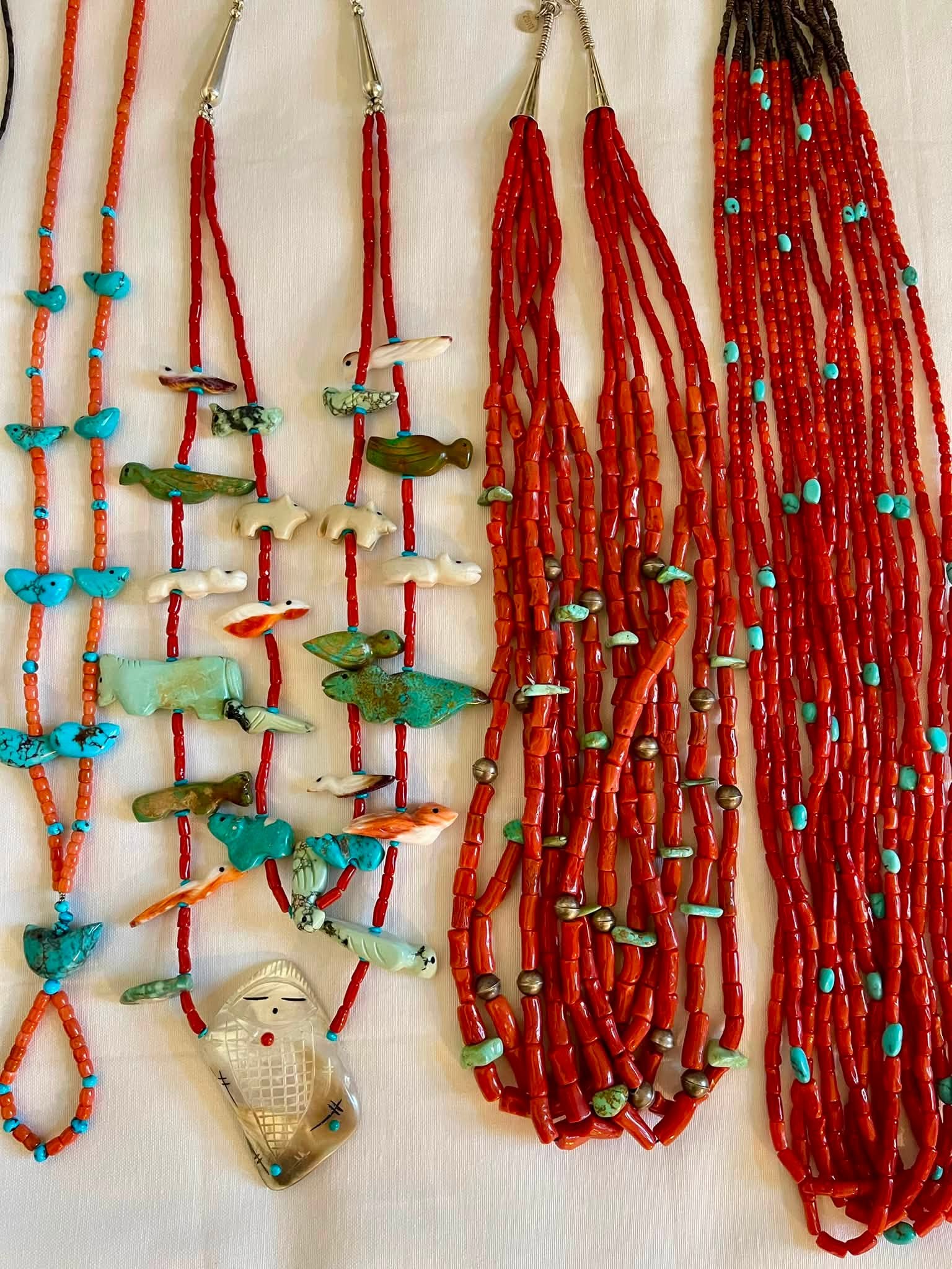 Zuni Jovanna Poblano Family Signed Carved Birds & Animals Turquoise Fetish Grandmother Necklace 68/ - Image 2