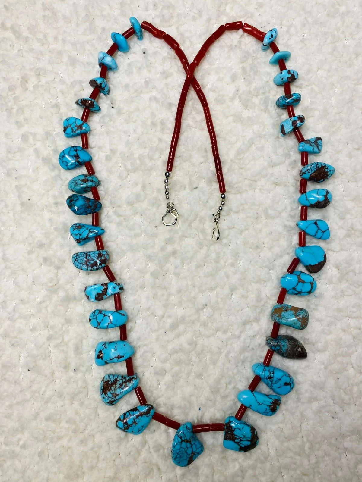 Zuni Jovanna Poblano Signed Mediterranean Coral & Egyptian Prince Turquoise Necklace 19 - Image 3