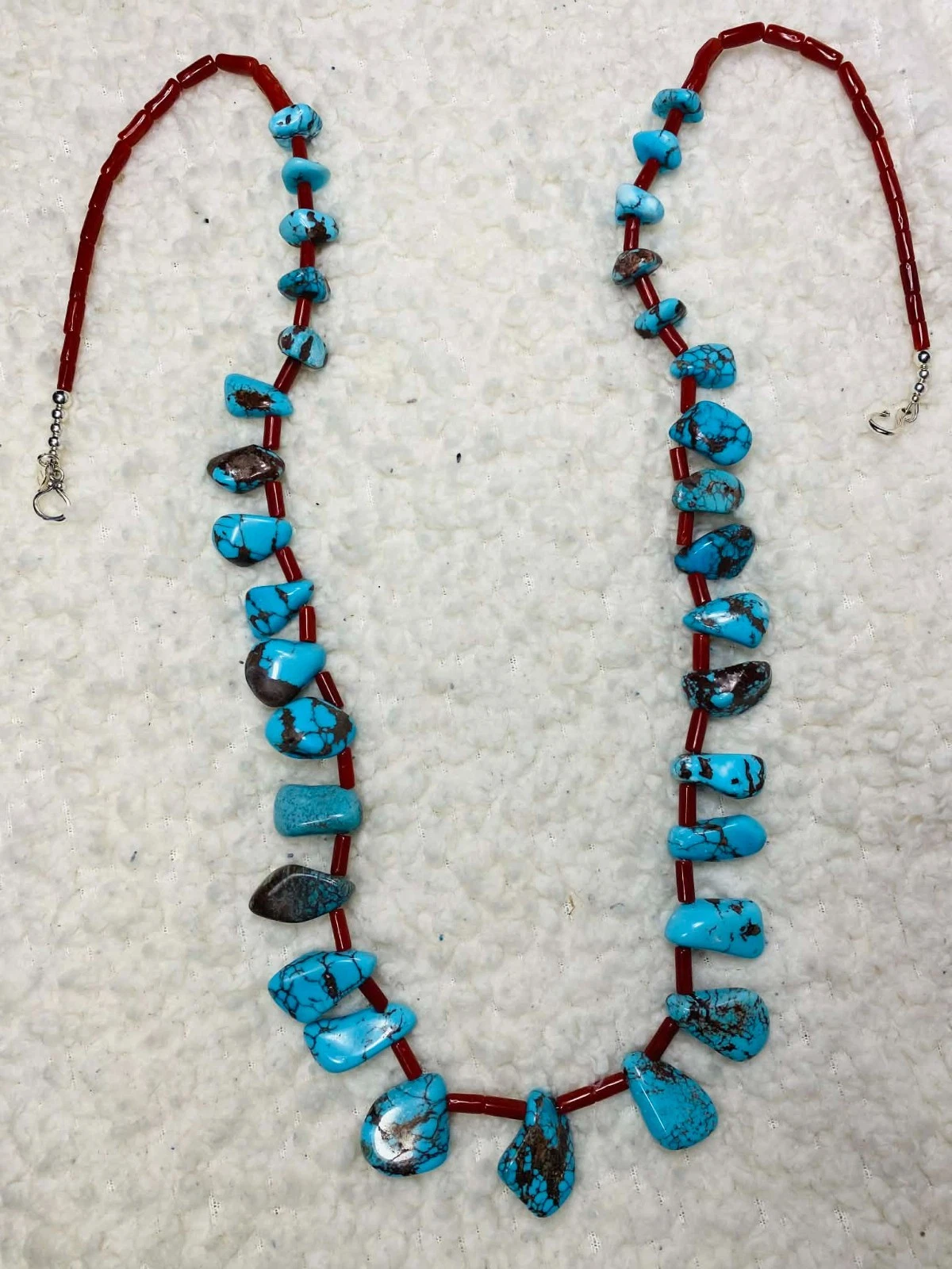 Zuni Jovanna Poblano Signed Mediterranean Coral & Egyptian Prince Turquoise Necklace 19 - Image 2
